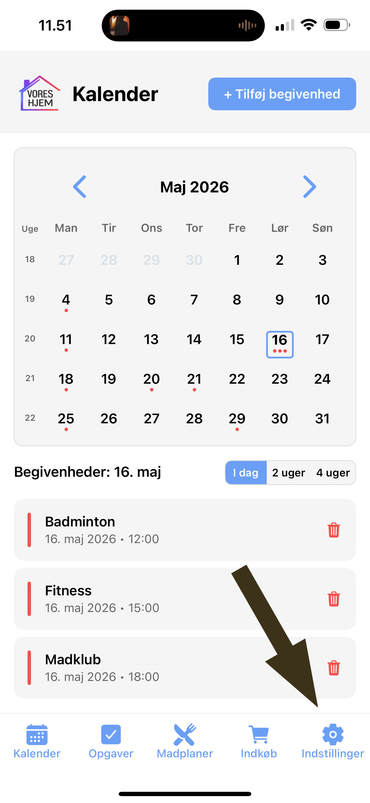 Gå til indstillinger