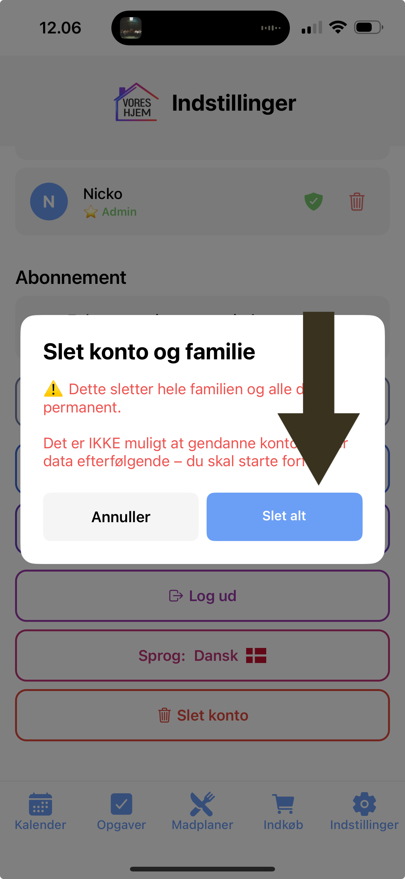 Tryk Slet alt