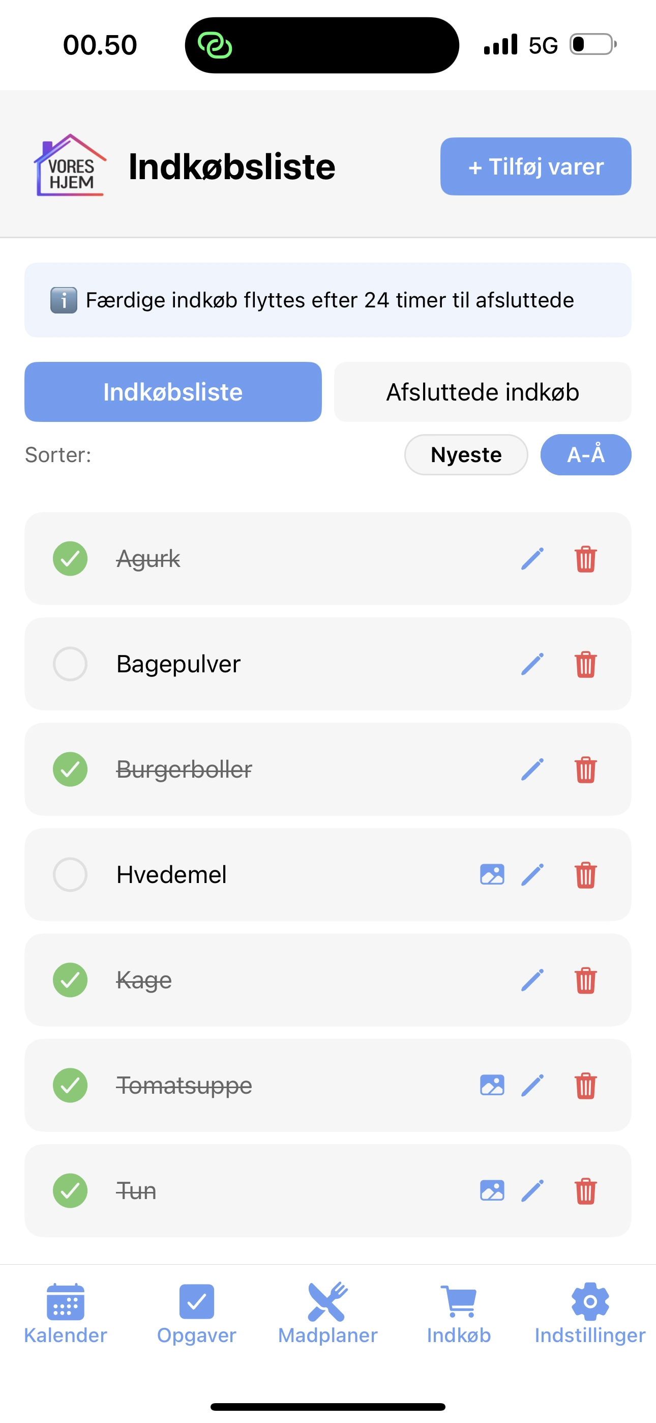 Indkøbsliste i Vores Hjem