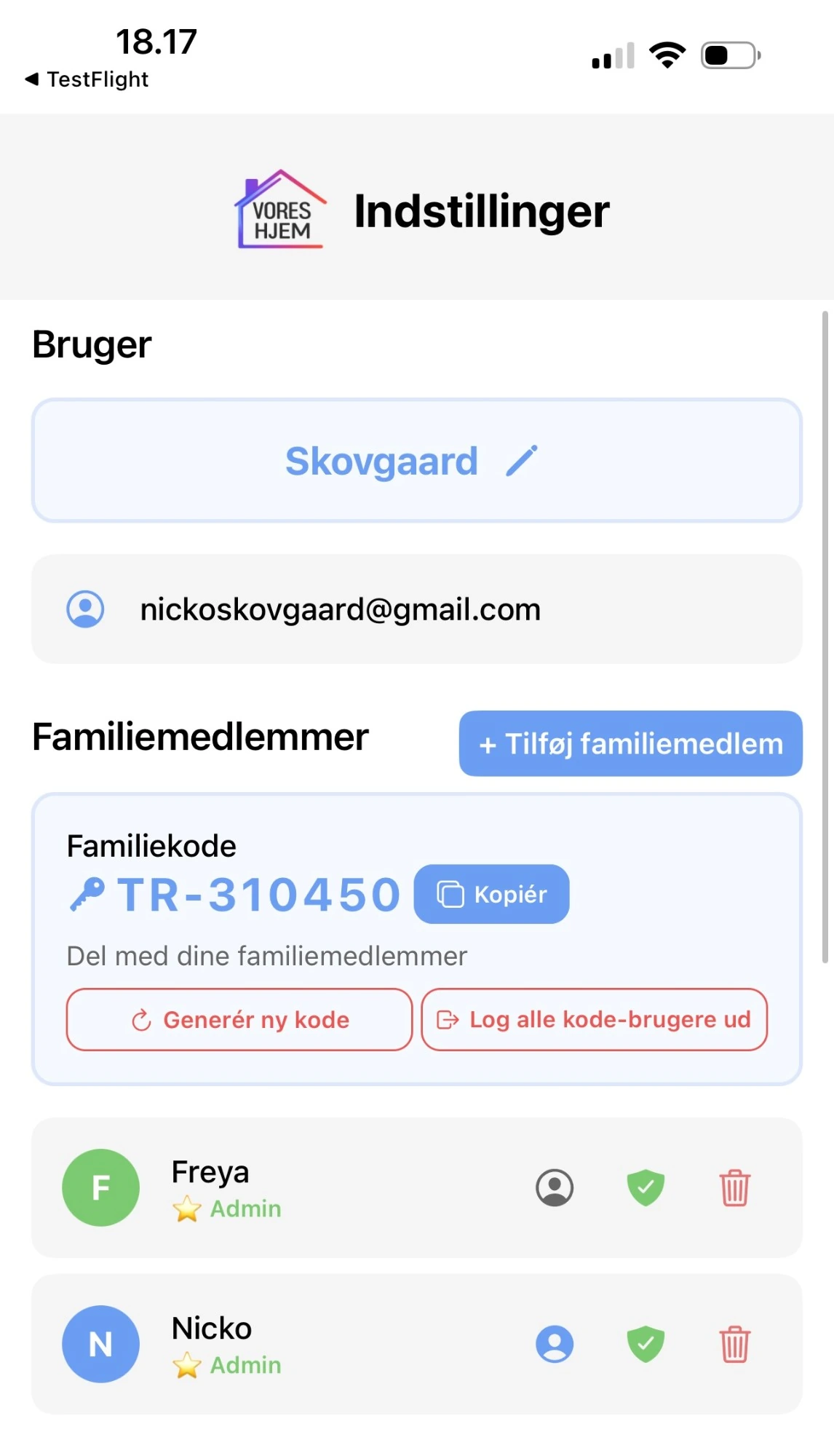 Indstillinger i Vores Hjem