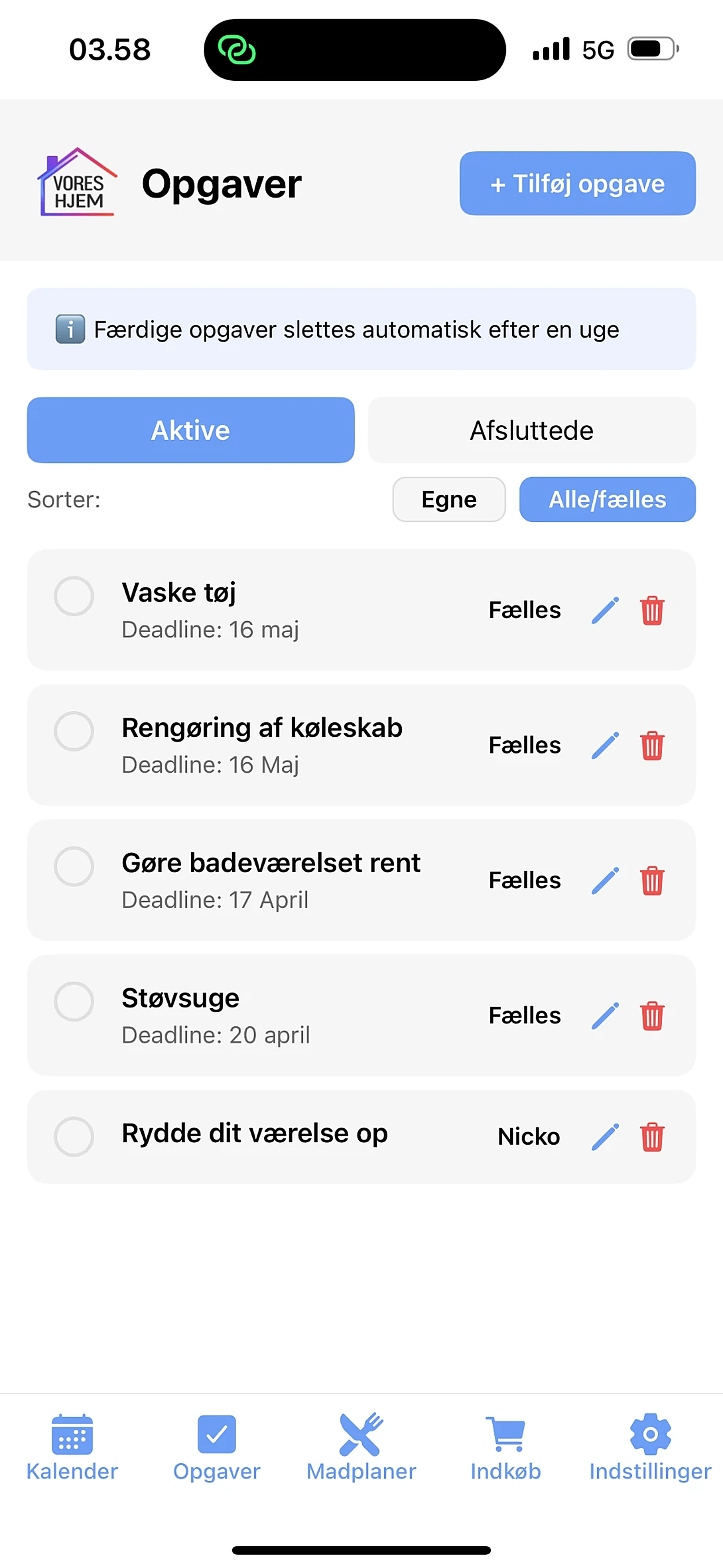 Opgaver i Vores Hjem